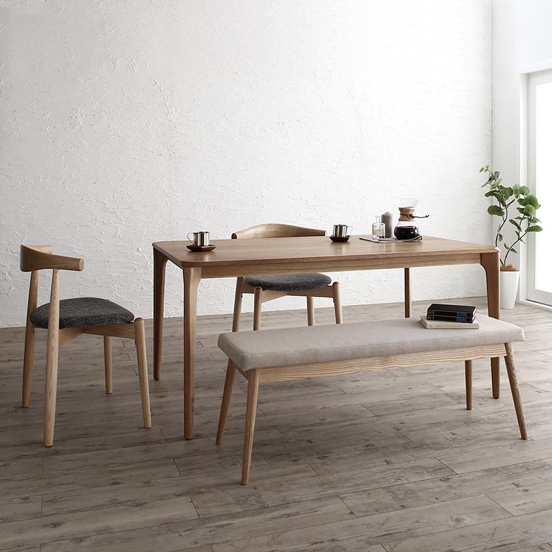 天然木オーク無垢材テーブル、北欧スタイルのダイニングテーブルセット 4点セット(テーブル+チェア2脚+ベンチ1脚) Sugure Interior  送料無料・業界最安値